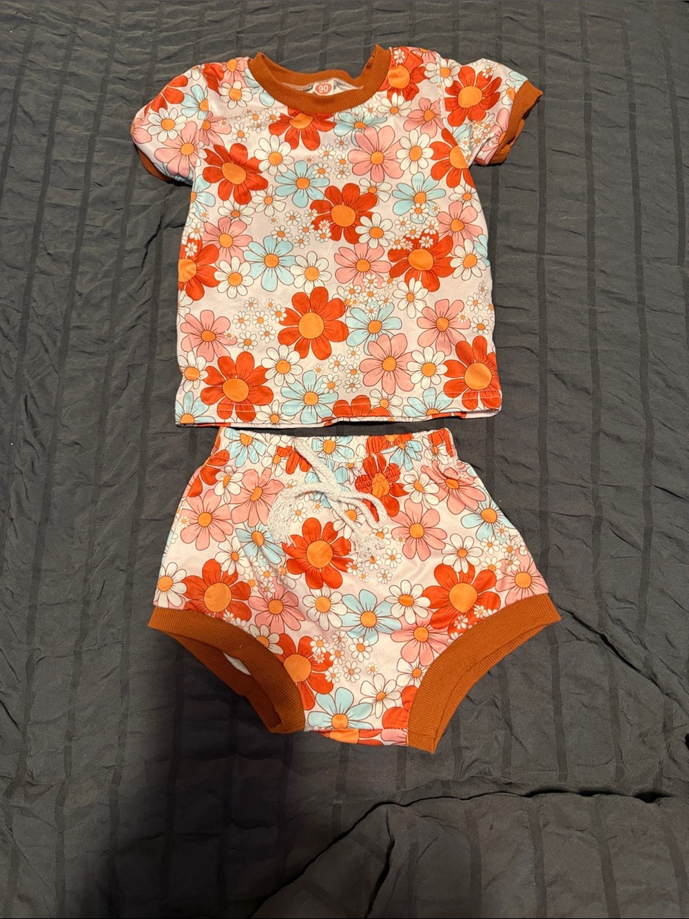 Kids Floral Short Set - Orange Multi